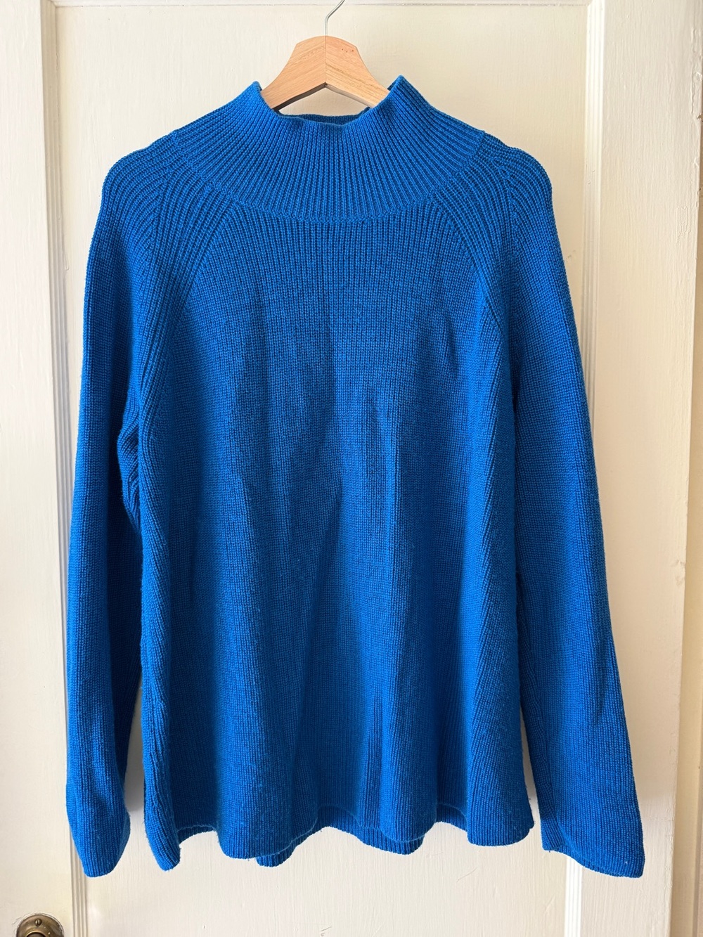 Vintage Eileen Fisher Merino Turtleneck Top Cobalt Blue Ribbed Knit, Large